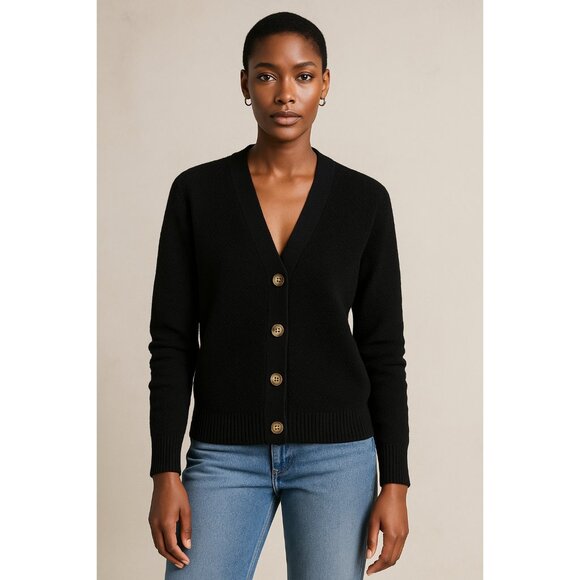 Gap Black Knit Button Up Cardigan Sweater Classic V Neck Long Sleeve Small - Picture 1 of 4
